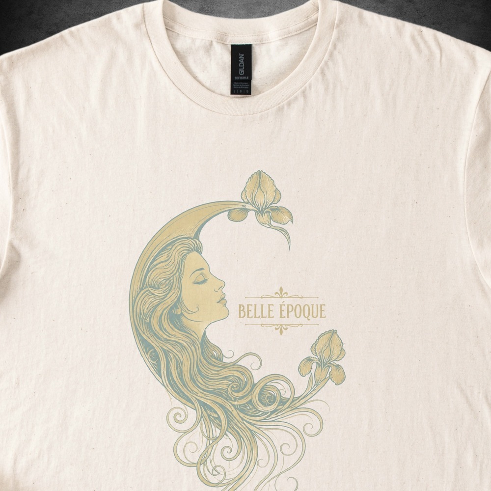 Belle Époque Woman Framed in Hair Crescent with Iris Tee